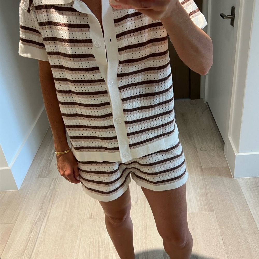 Striped Button-Up Shirt and Shorts Set